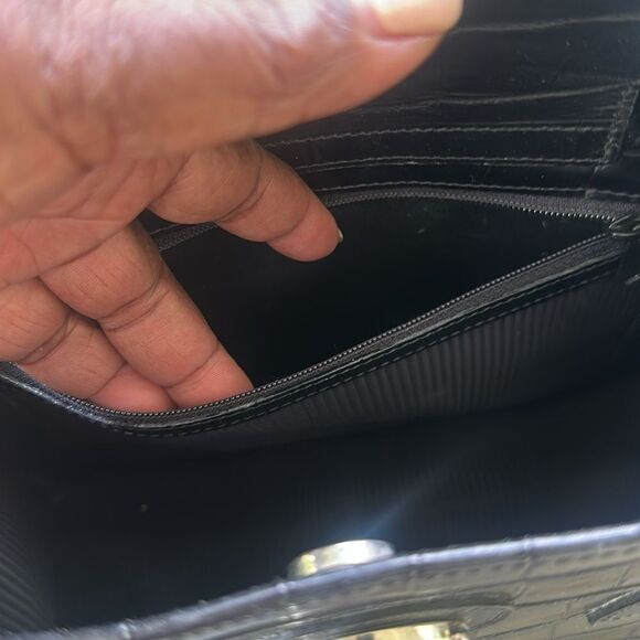 Dooney & Bourke Black Croc Leather Satchel Tote Bag Bamboo Handles - Picture 8 of 9